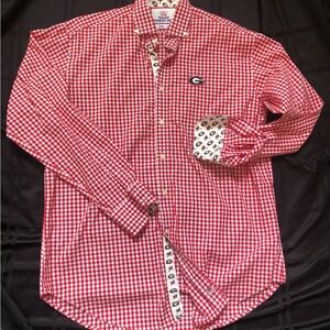 Thomas Dean Collegiate UGA Red White Checks Flip Cuff Button Down Shirt Large